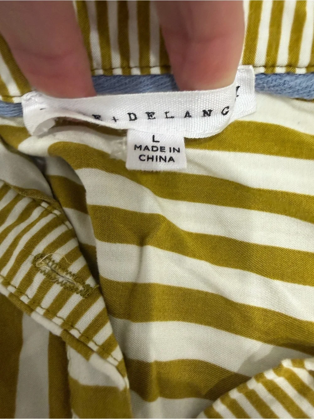 Jane + Delancey Striped Button Front Blouse Size L Mustard White Coastal Top